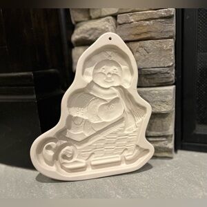 LONGABERGER POTTERY Cookie Mold 1998 Snow Friends Series Sleigh Belle 7” x 6.25”